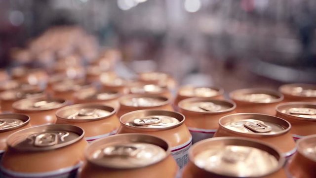 Soda cans production line on Pop and Soda, carbonated drink, factory. 1080p.