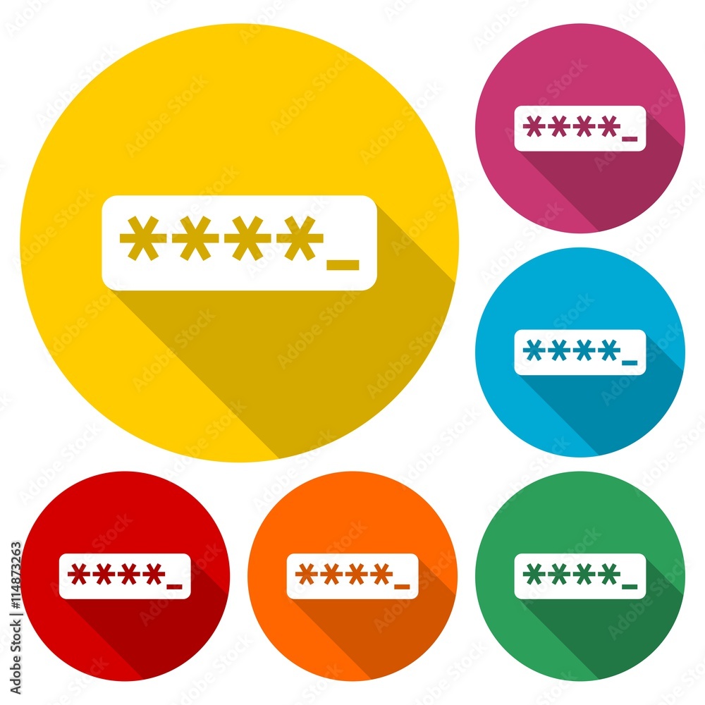 Poster password typing icons set with long shadow