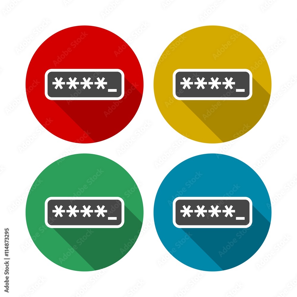 Poster password typing icons set with long shadow