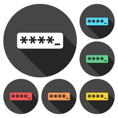 Password typing icons set with long shadow