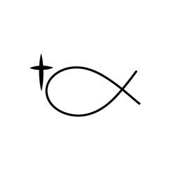 Set Christian fish symbol and different crosses