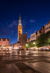 Naklejka na ściany i meble Long market and town hall of the old city, Gdansk, Poland