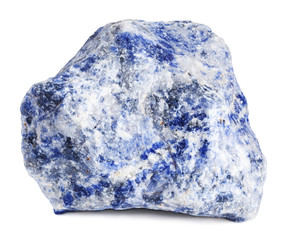 Raw sodalite stone isolated on white with clipping path