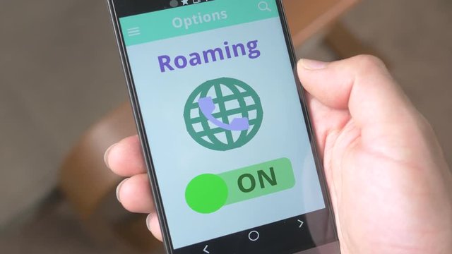 Switching roaming option ON on smartphone.