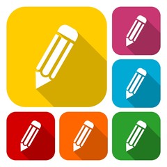  Pencil Icon Vector set with long shadow