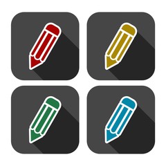  Pencil Icon Vector set with long shadow