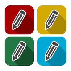  Pencil Icon Vector set with long shadow