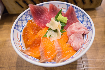 Sashimi raw salmon and seafood