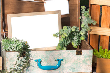 Wooden photo frame and flowers