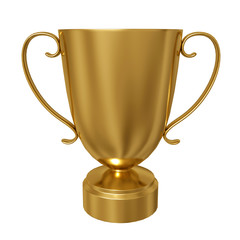 Gold trophy cup against a white background