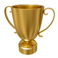 Gold trophy cup against a white background