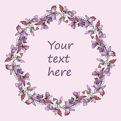 Watercolor pink floral wreath, hand drawn flower flame clip art