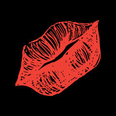 Obraz premium Monochrome red and black lips sketched line art vector