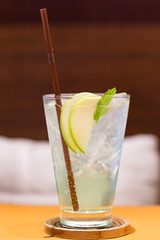 Green Apple in Soda Water with Fresh Mint