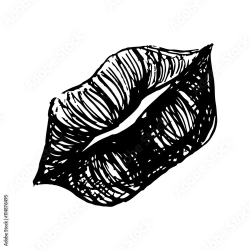 Line Drawing Lips : Quot monochrome black and white lips sketched line art vector