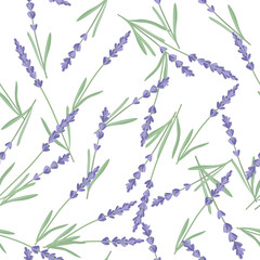 Fototapeta na wymiar Bright vector seamless background with sprigs of lavender.