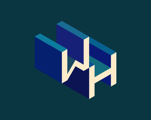 WH isometric 3D letter logo. three-dimensional stock vector alphabet font typography design.