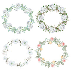 Watercolor set of floral wreaths