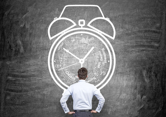 Man looking at clock sketch
