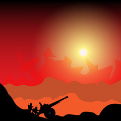 Silhouette cannon and soldiers