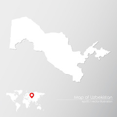 Vector map of Uzbekistan with world map infographic style.

