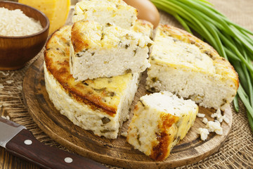 Rice pie with cottage cheese