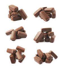 Chocolate coated candy bar isolated