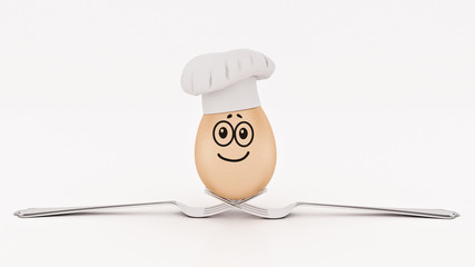 chef egg. concept cook. 3d rendering