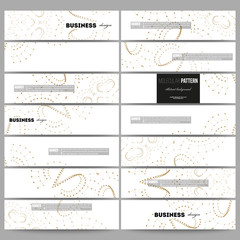 Set of modern banners. Abstract polygonal low poly backdrop with connecting dots and lines, golden connection structure on white background. Digital or science vector