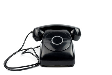 Fototapeta na wymiar Retro black vintage phone no dial on white background