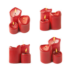 Three burning red candles isolated
