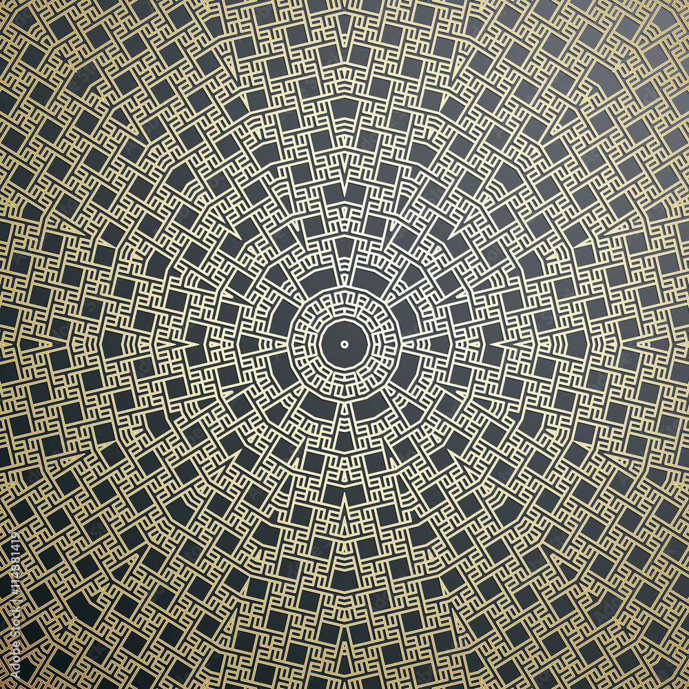 Poster islamic gold pattern with overlapping geometric square shapes forming abstract ornament. vector styl