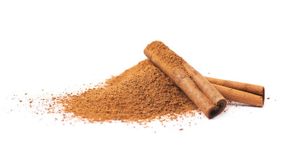 Pile of cinnamon powder isolated