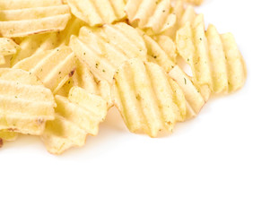 Pile of multiple potato chips isolated