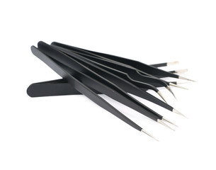 Black tweezers tool isolated