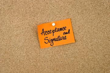 Acceptance and Signature written on orange paper note