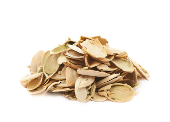 Pile of pumpkin seeds shells isolated