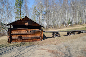 Irkutsk region,RU-May,10 2015: Cascade of water mills middle of the XIX century in Museum of Wooden Architecture Taltsy