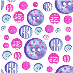 Fototapeta na wymiar Seamless pattern with colorful watercolor buttons on white background