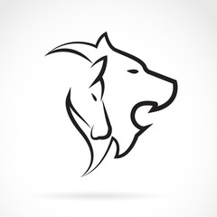 Naklejka premium Vector image of an lion head and horse head on white background.
