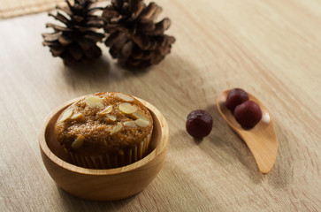 muffins close up on wood background