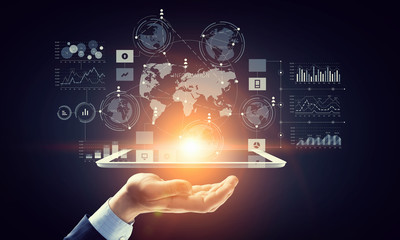 Global network connection . Mixed media