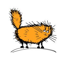 Cute fluffy cat, sketch for your design