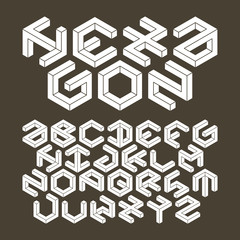 Hexagon alphabet made of impossible shapes. Un-expanded strokes