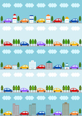 Fototapeta premium 街並と自動車のイラスト