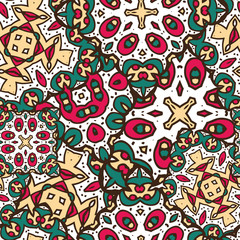Naklejka premium Mandala texture in bright colors. Abstract vector background. Seamless pattern on indian style.