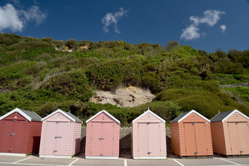 Naklejka premium Beach huts on seafront at Bournemouth, Dorset