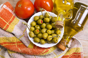stuffed olives on wooden background