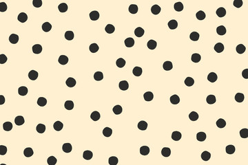 Hand drawn circle, polka dots in black on cream background - obrazy, fototapety, plakaty