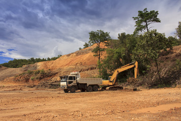 Deforestation environmental destruction of Borneo rainforest. Clearing jungle forest to make way for oil palm plantations. © Richard Carey